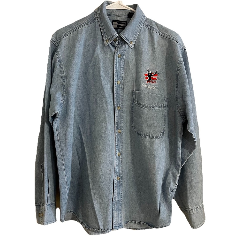 VTG Nascar Dale Earnhardt Sr Embroidered Denim Shirt Men's M Victory Logo